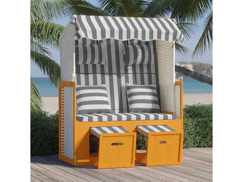 Strandkorb con Cuscini Polyrattan Legno Massello Bianco Grigio