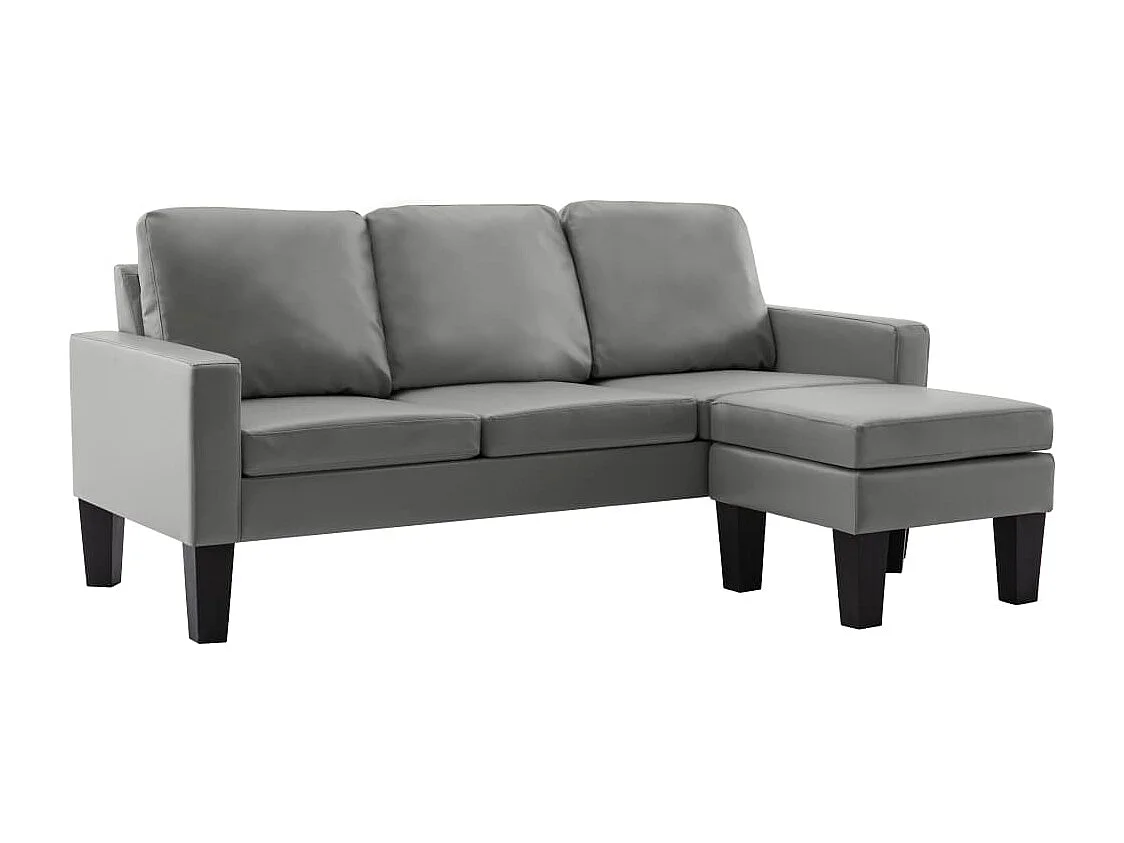 Sofá de 3 lugares com apoio de pés couro artificial cinzento