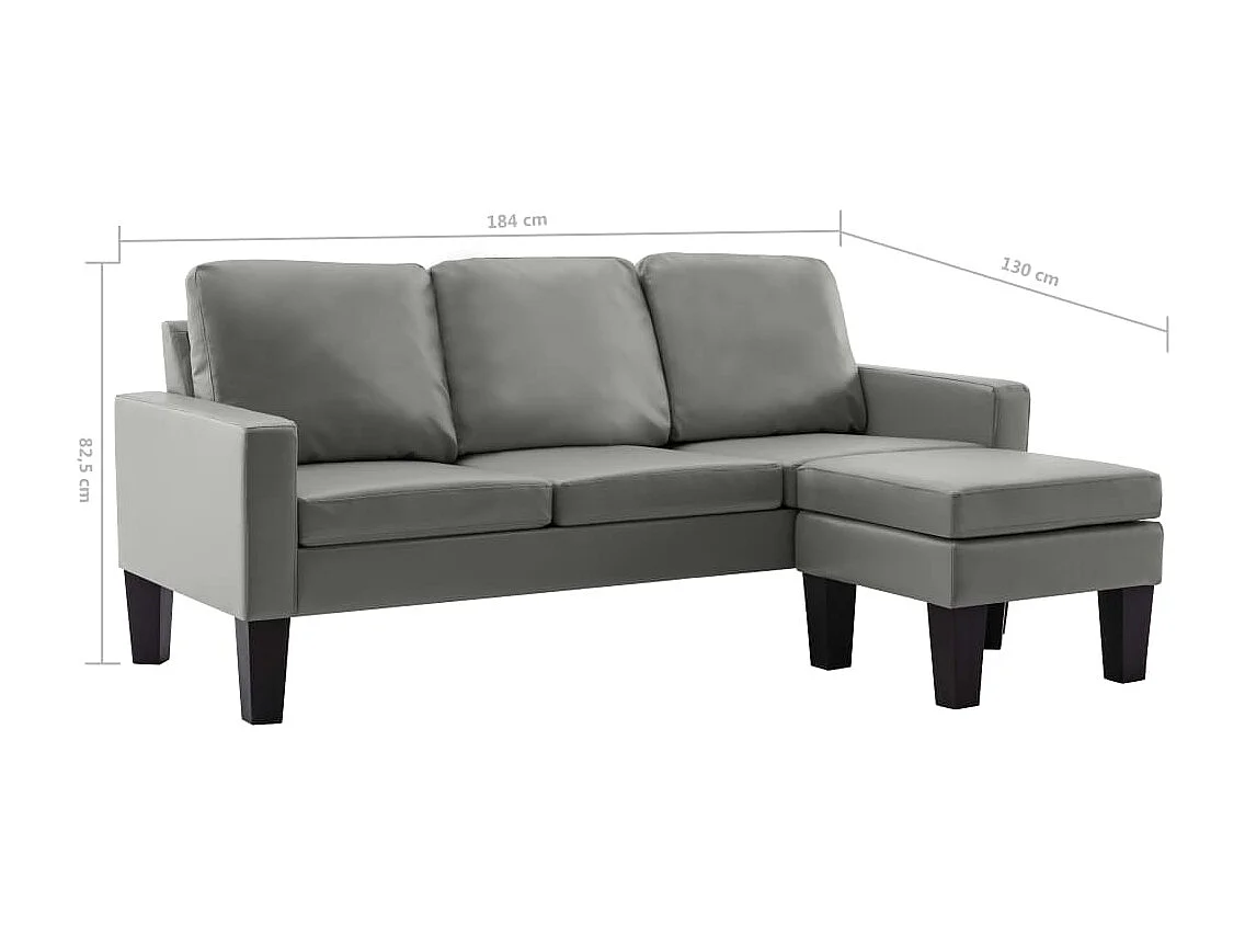 Sofá de 3 lugares com apoio de pés couro artificial cinzento