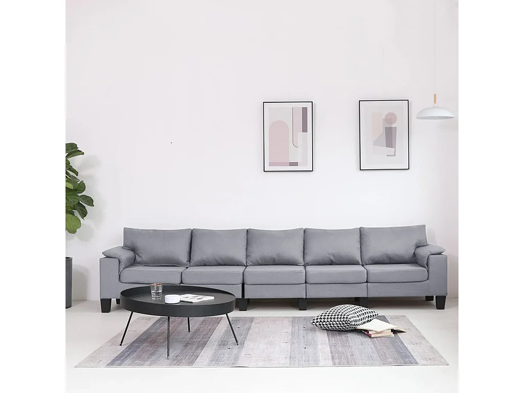 Canapé à 5 places Gris clair Tissu