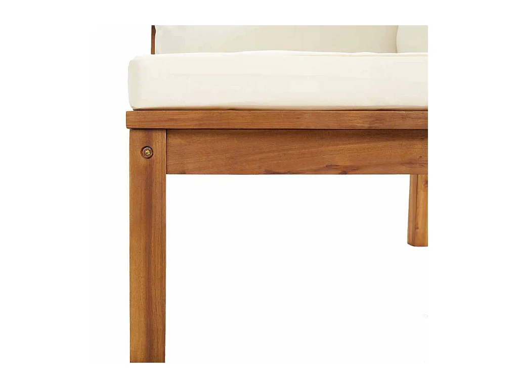 Hoekbank sectioneel met crèmewitte kussens acaciahout