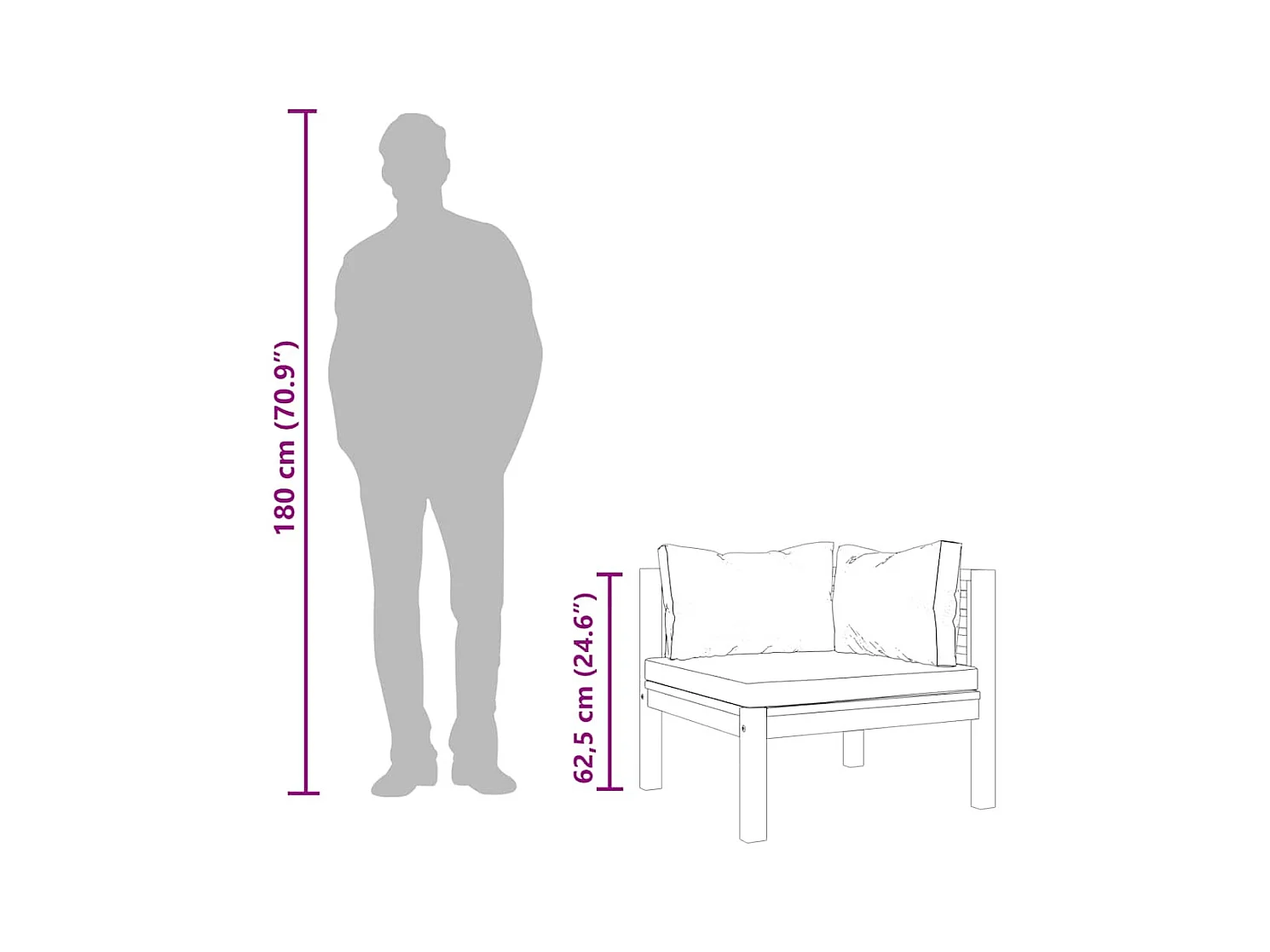 Hoekbank sectioneel met crèmewitte kussens acaciahout