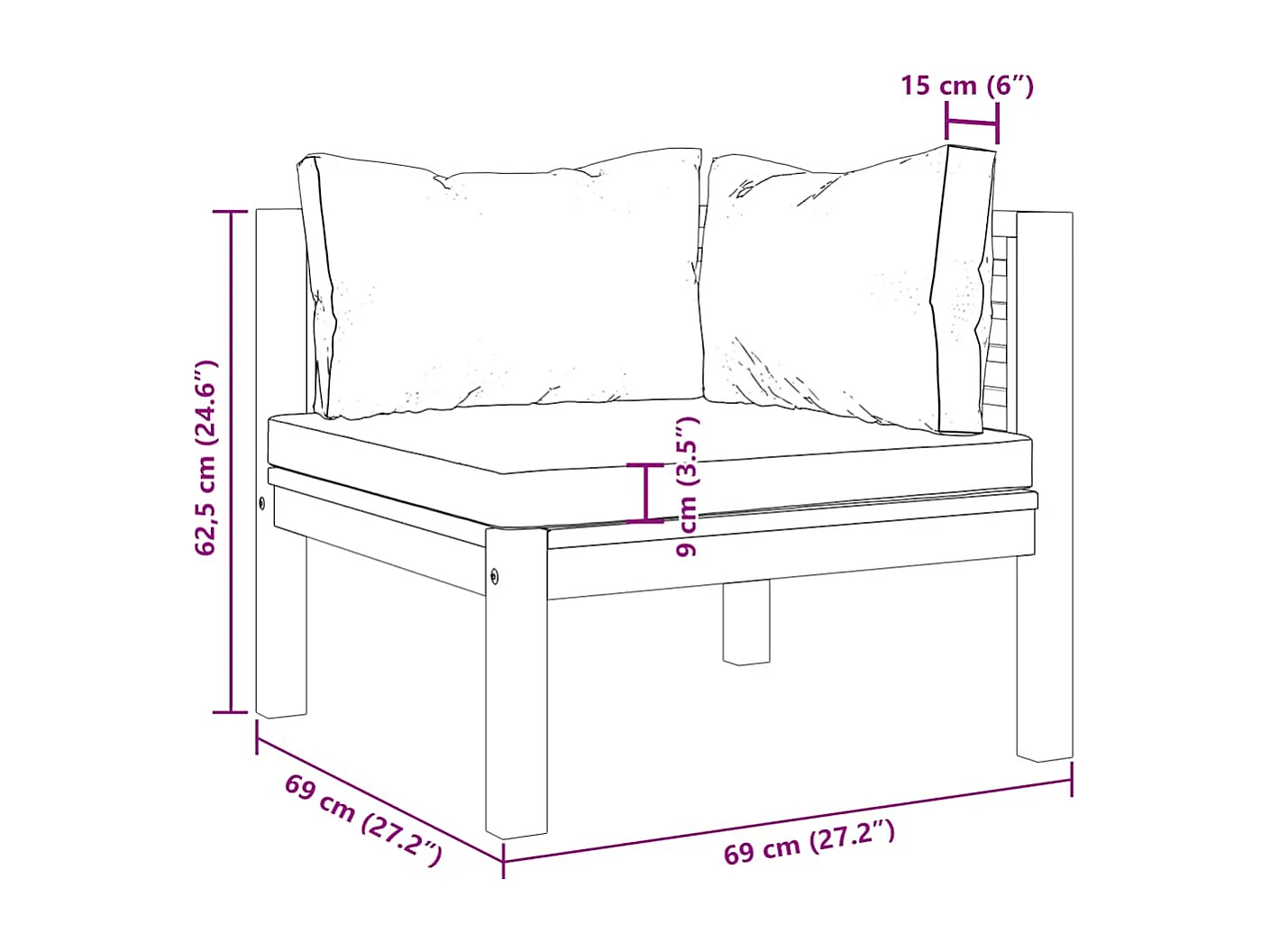 Modulares Ecksofa mit Cremeweißen Kissen Akazienholz