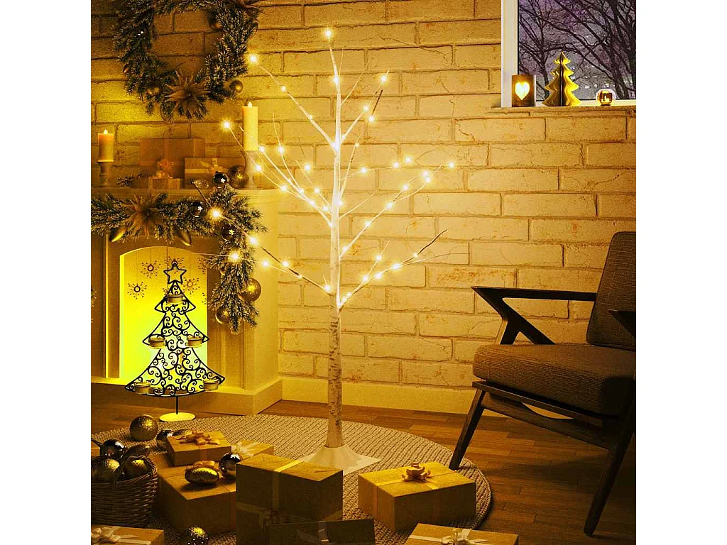 Betulla con LED Bianco Caldo 48 LED 120 cm