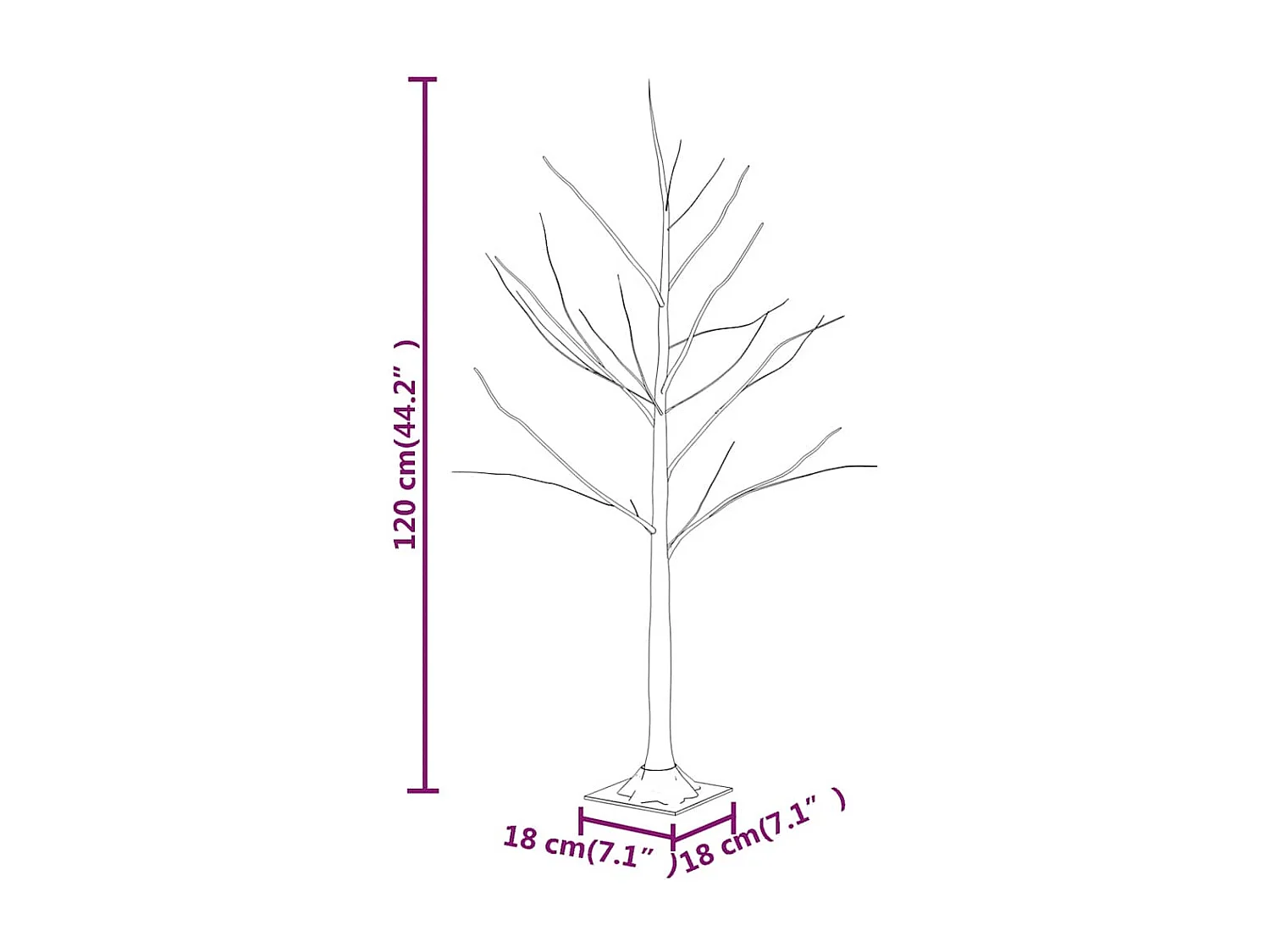 Árvore c/ 48 luzes LED 120 cm bétula branco quente