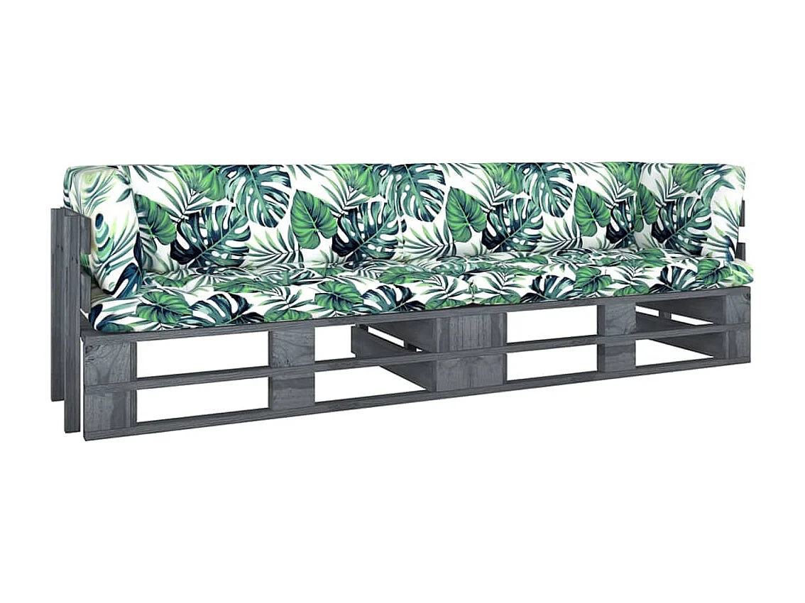 Canapé palette 2 places avec coussins Pin imprégné de gris