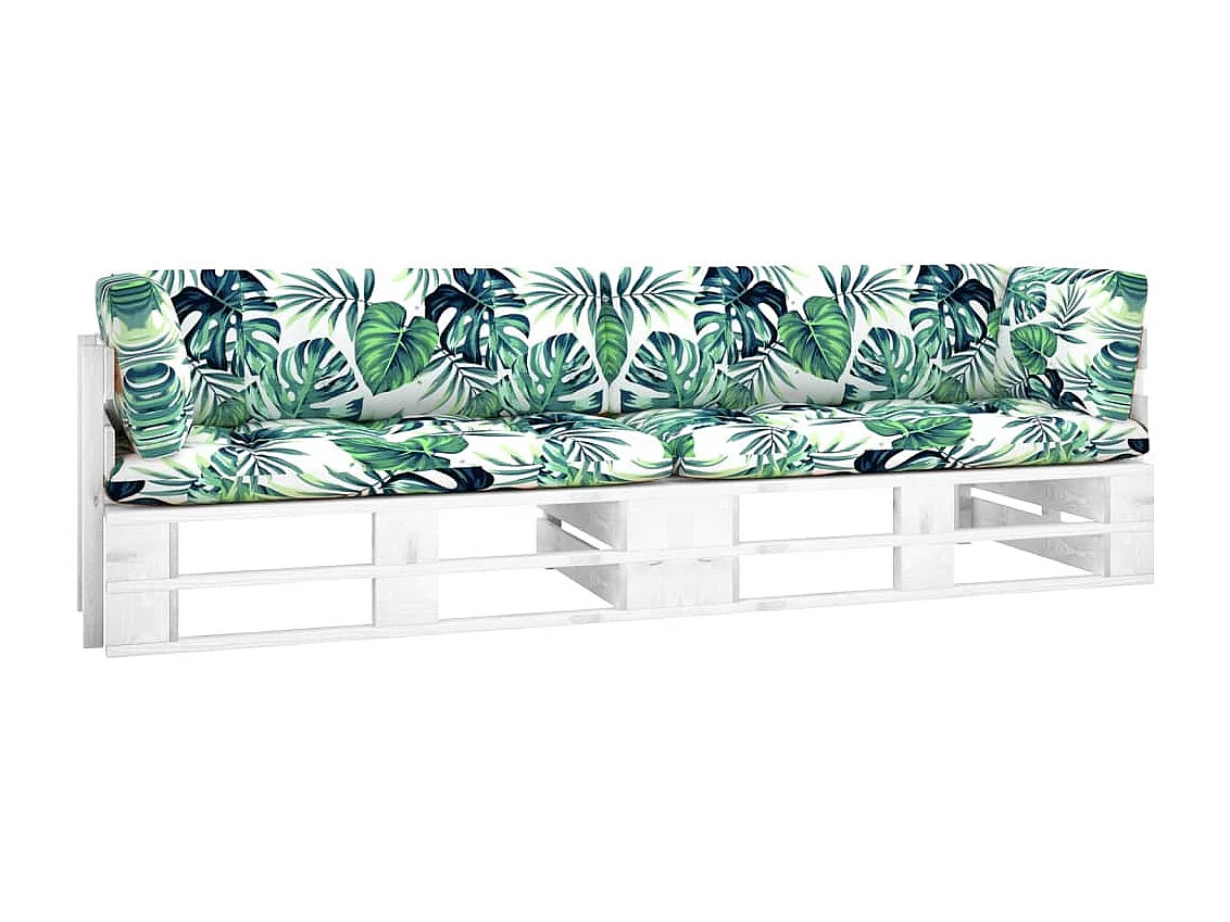 Canapé palette 2 places avec coussins Pin imprégné de blanc