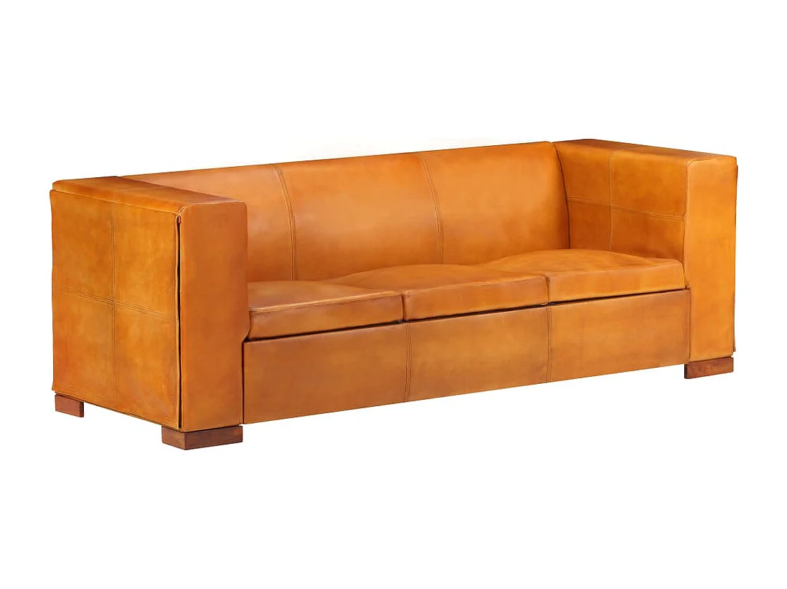 Canapé à 3 places Brun roux Cuir véritable