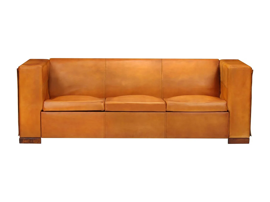 Canapé à 3 places Brun roux Cuir véritable