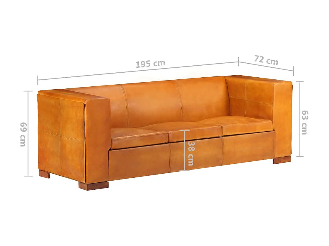 Canapé à 3 places Brun roux Cuir véritable