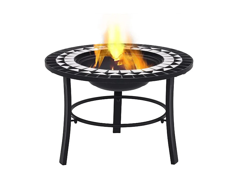 Feuerstelle Mosaik Keramik Schwarz und Weiß 68 cm