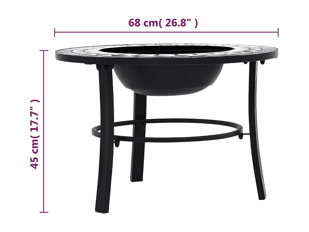 Braciere con Mosaico Nero e Bianco 68cm in Ceramica