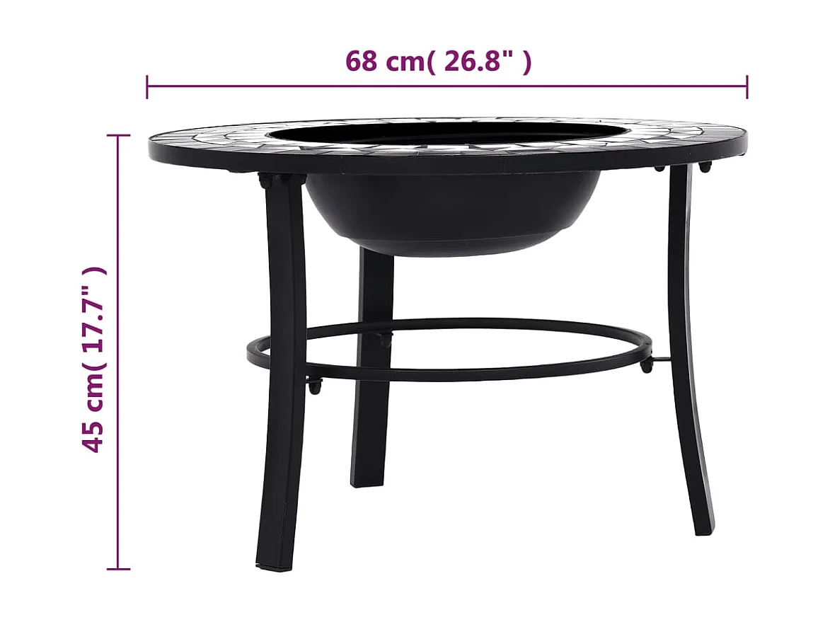 Braciere con Mosaico Nero e Bianco 68cm in Ceramica