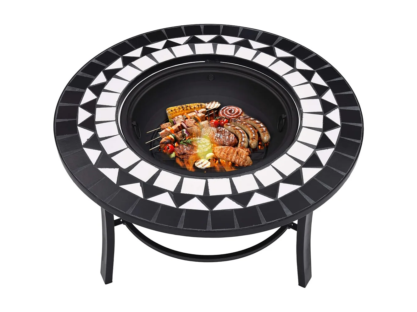 Braciere con Mosaico Nero e Bianco 68cm in Ceramica