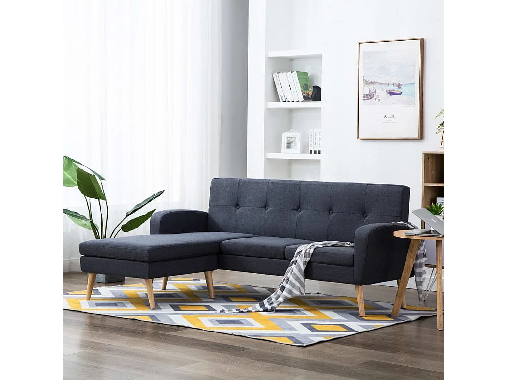 Canapé en forme de L revêtement en tissu gris foncé