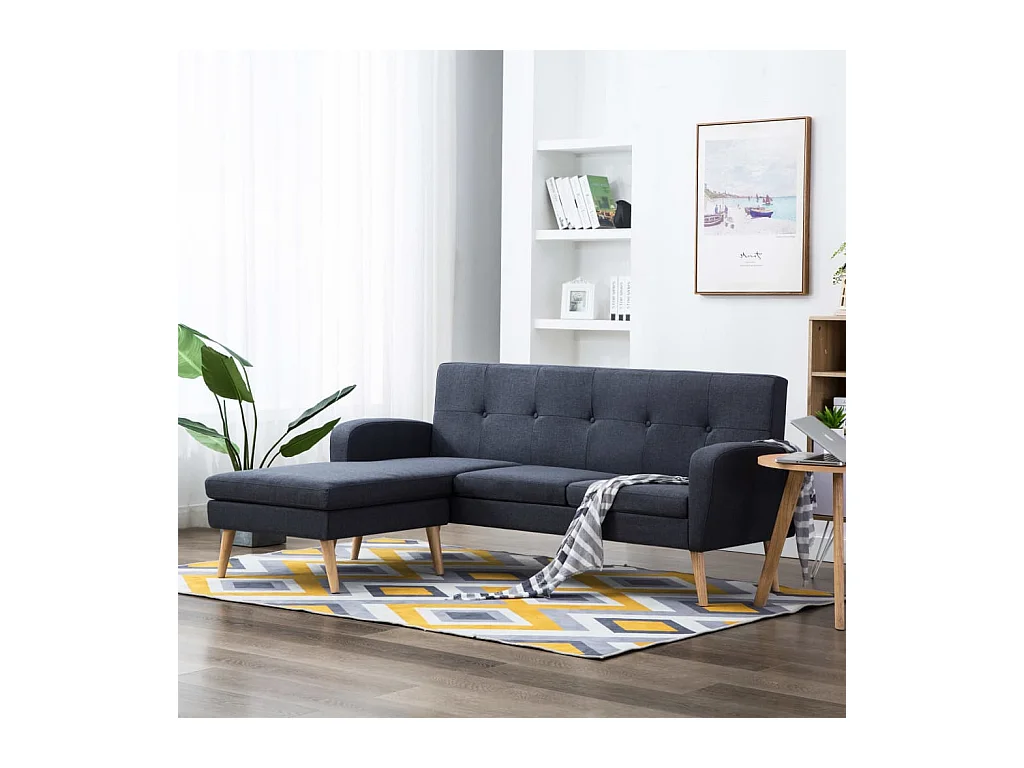 Canapé en forme de L revêtement en tissu gris foncé