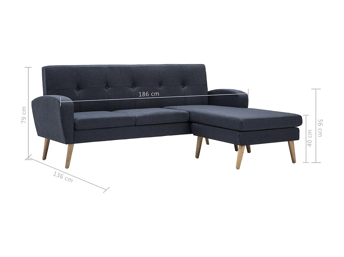 Canapé en forme de L revêtement en tissu gris foncé