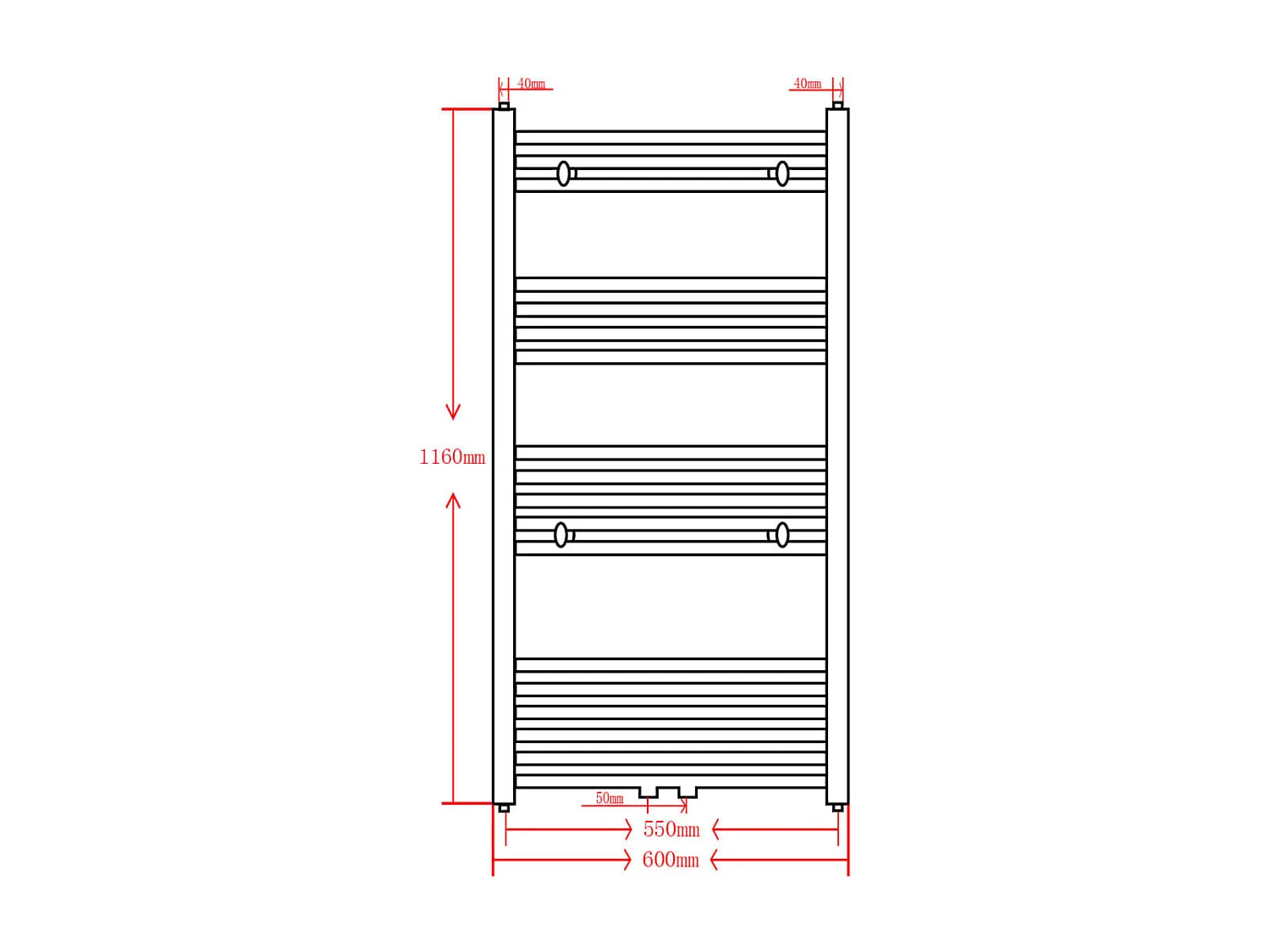 Sèche-serviettes eau chaude à rails droits noir 600x1160 mm