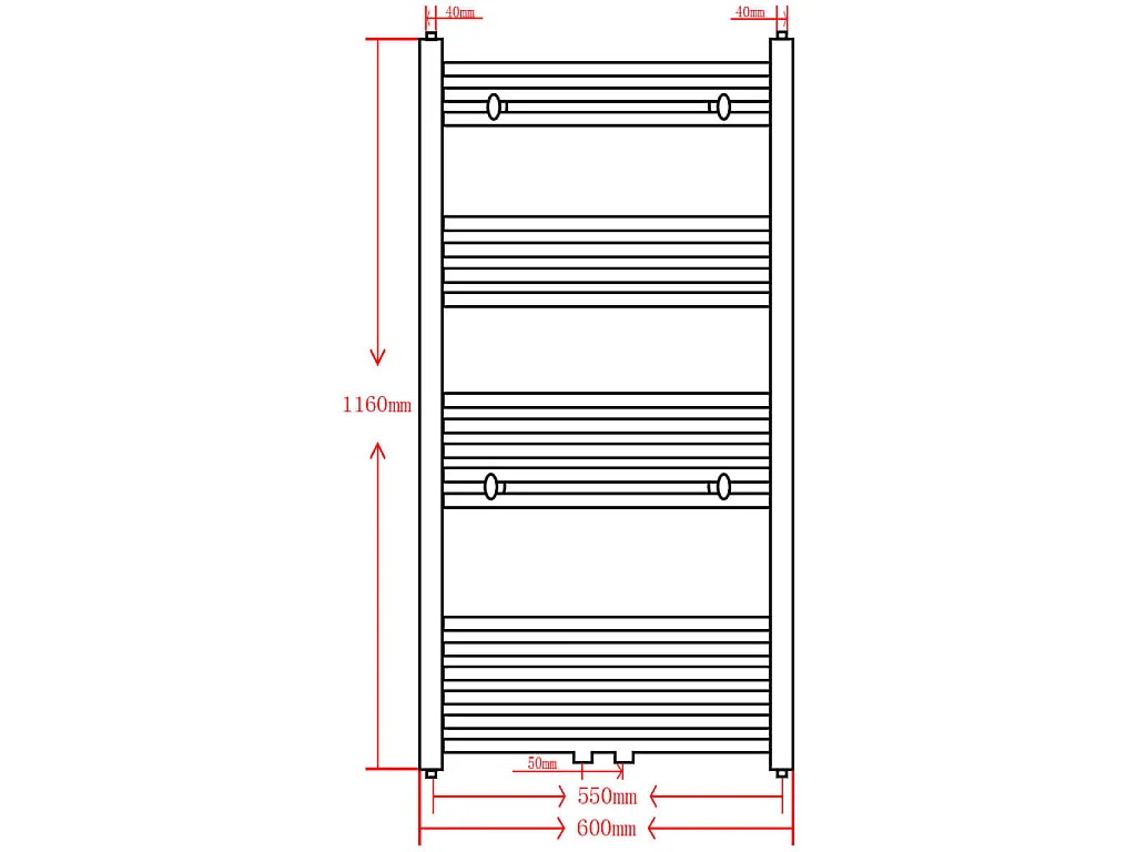 Radiator / handdoekenrek recht 600x1160 mm zwart