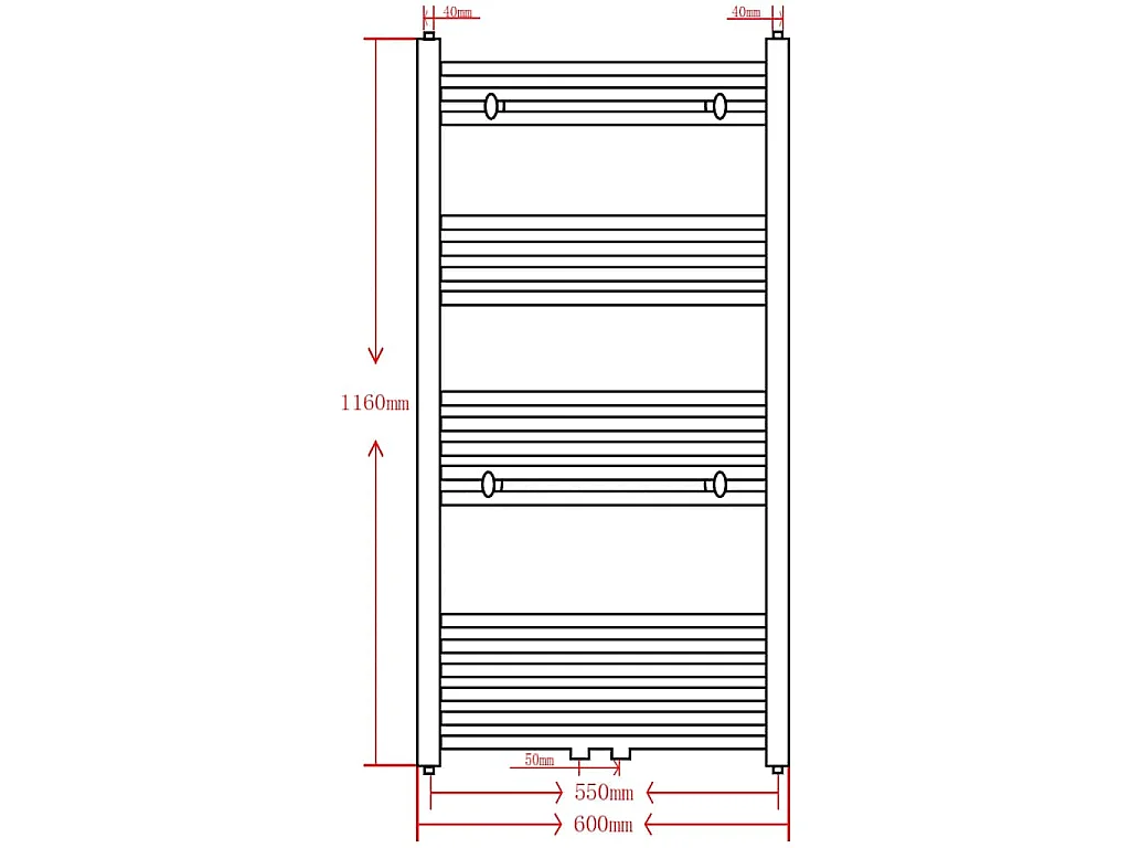 Aquecedor toalhas casa de banho liso 600 x 1160 mm preto