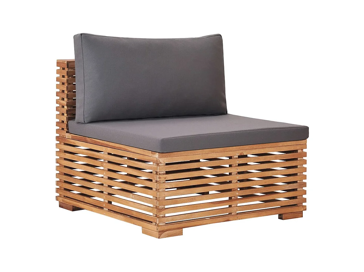 Canapé central de jardin avec coussin gris Bois de teck solide