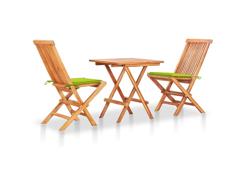 3-tlg. Bistroset mit Hellgrünen Kissen Massivholz Teak