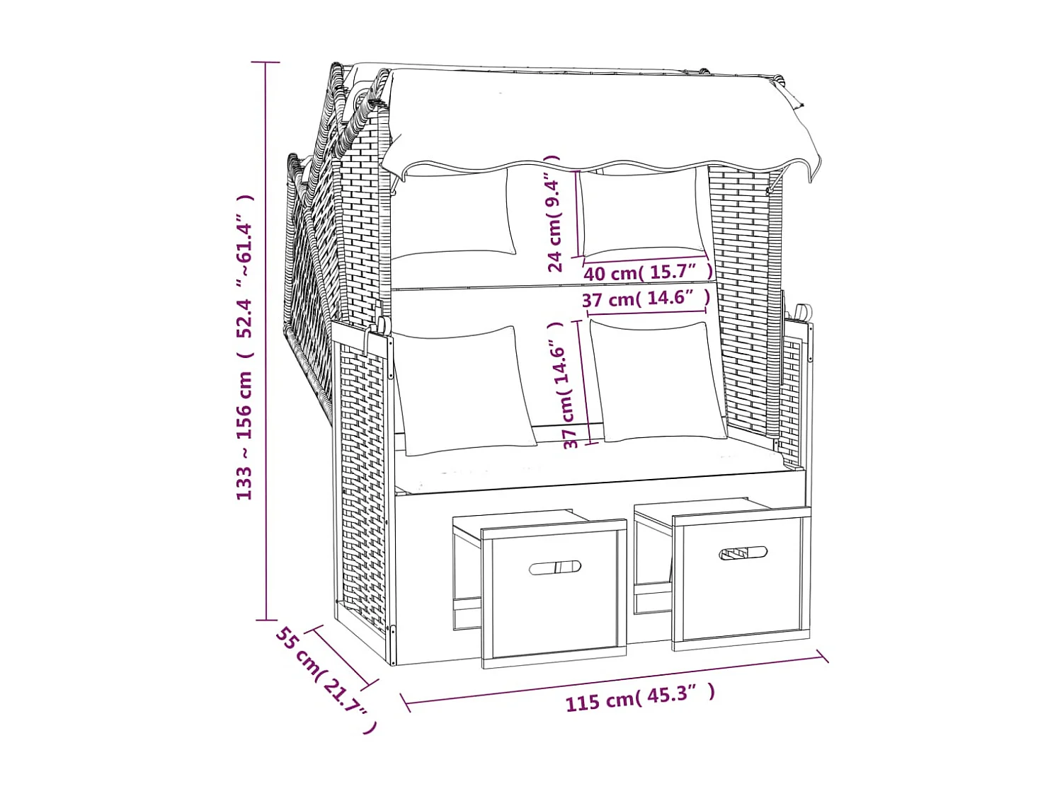 Strandkorb avec coussin Résine tressée bois solide Anthracite