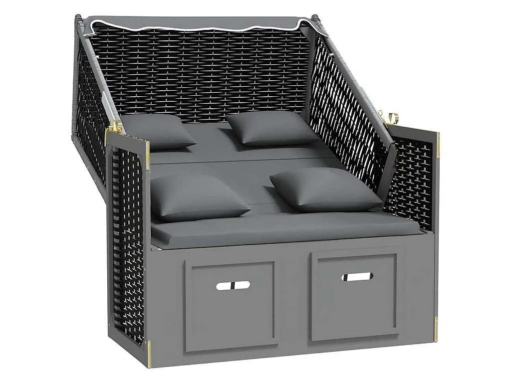 Strandstoel met kussen poly rattan en hout antraciet en zwart