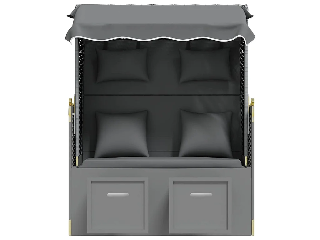 Strandstoel met kussen poly rattan en hout antraciet en zwart