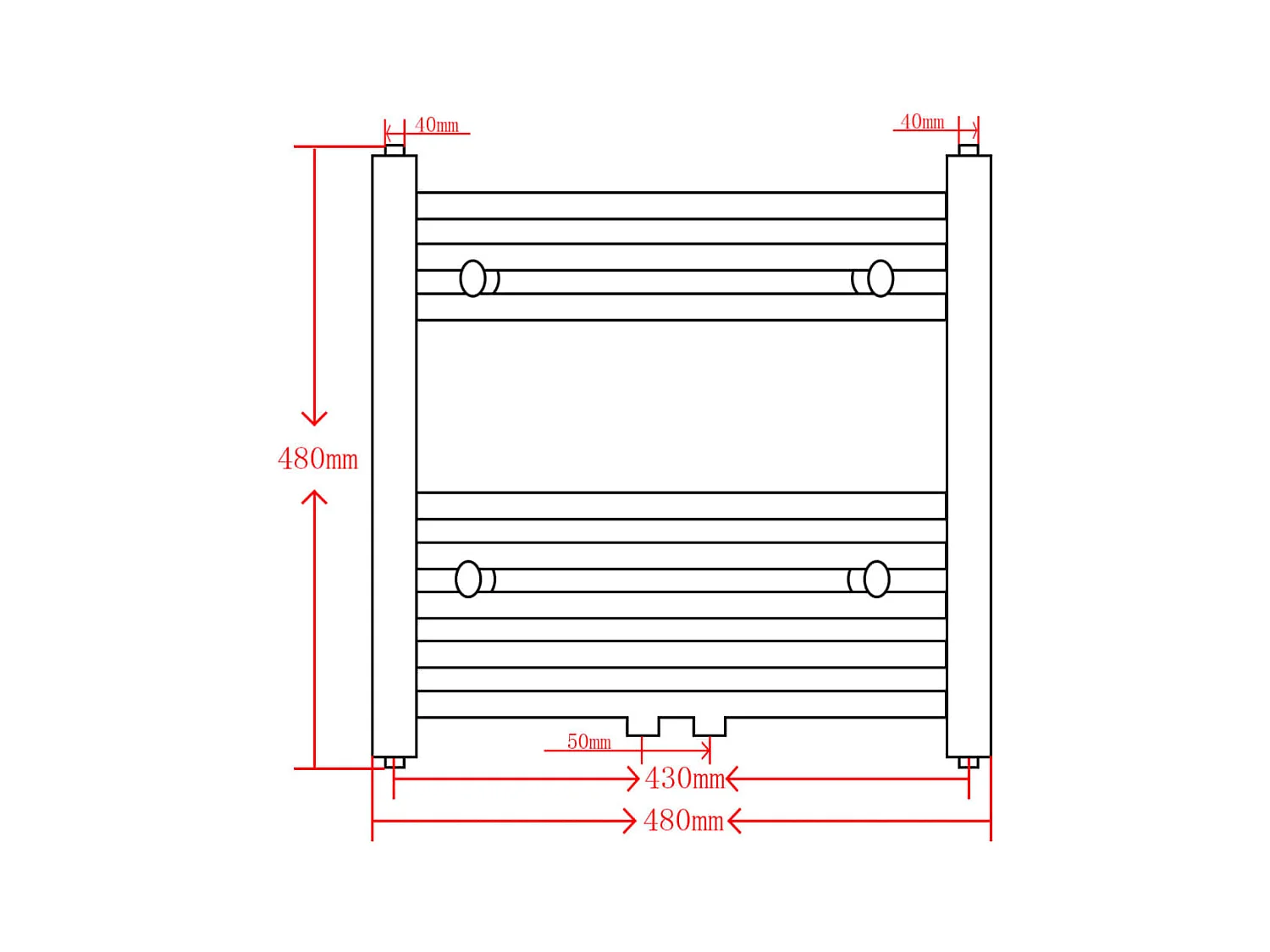 Sèche-serviettes eau chaude à rails incurvés noir 480 x 480 mm