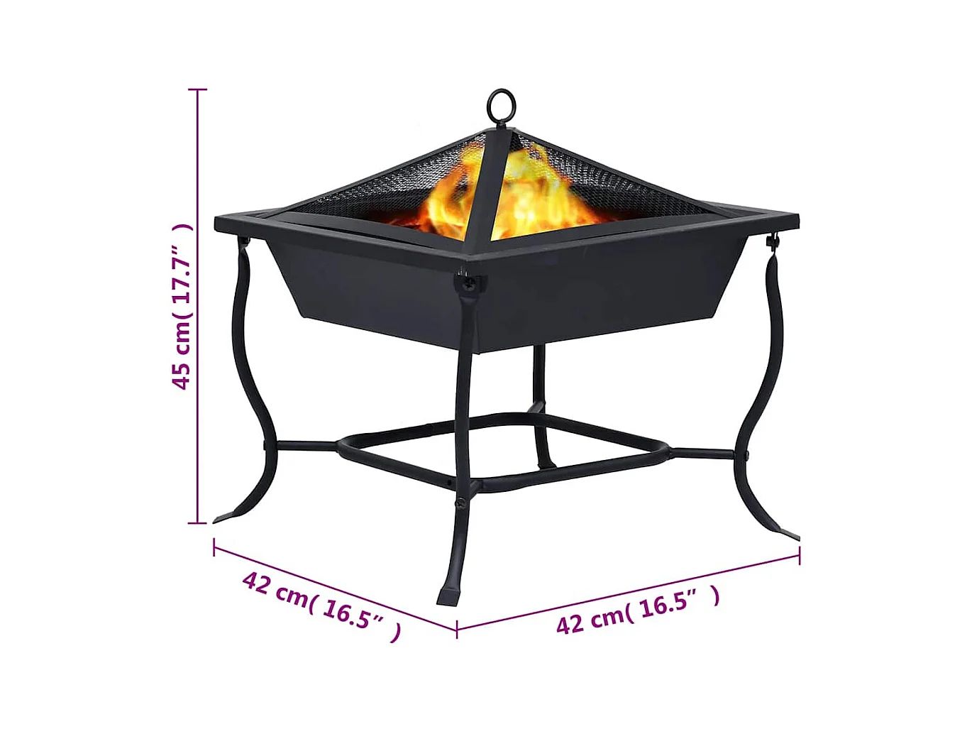 Vuurplaats 42x42x45 cm staal zwart