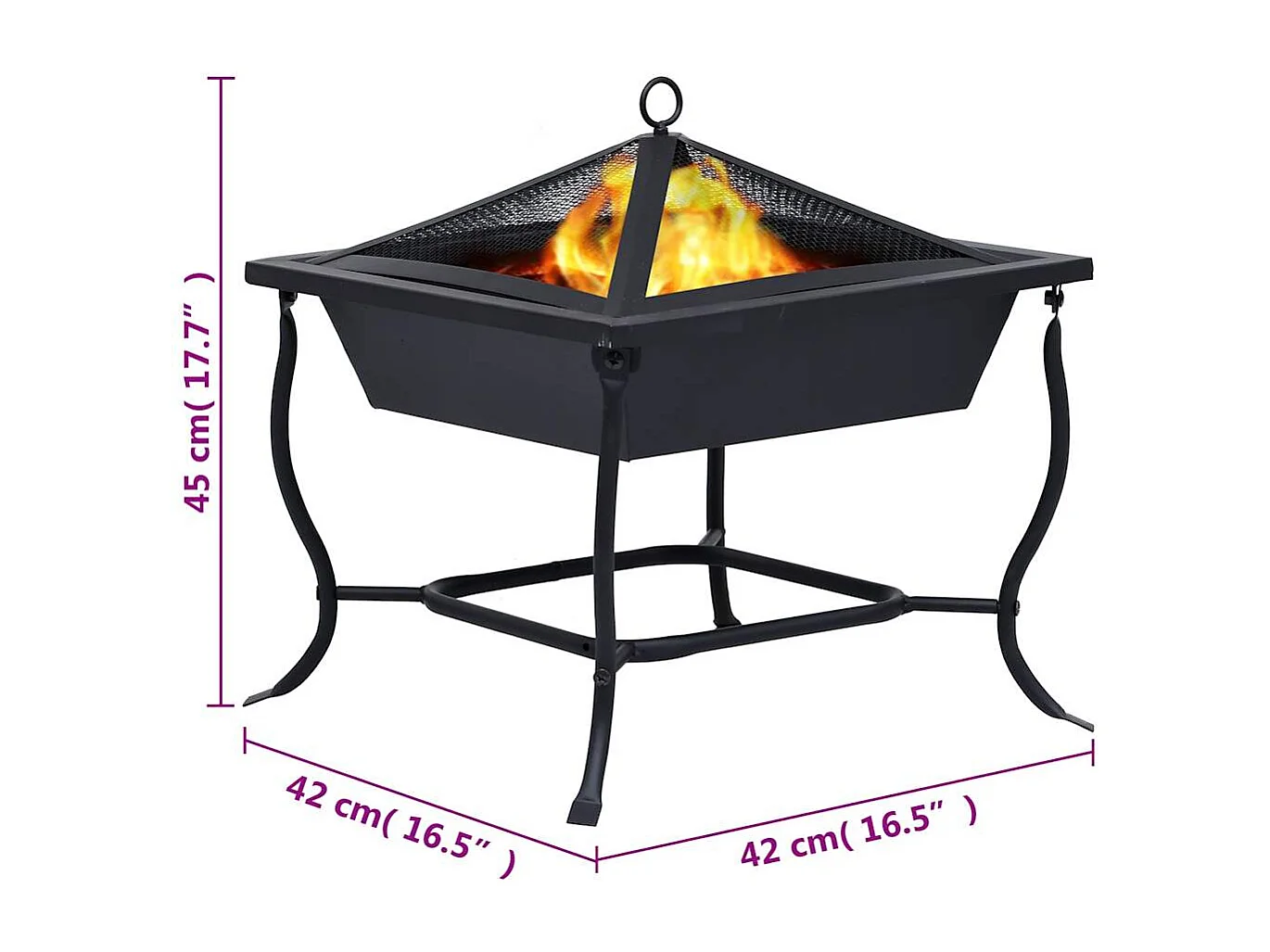 Vuurplaats 42x42x45 cm staal zwart