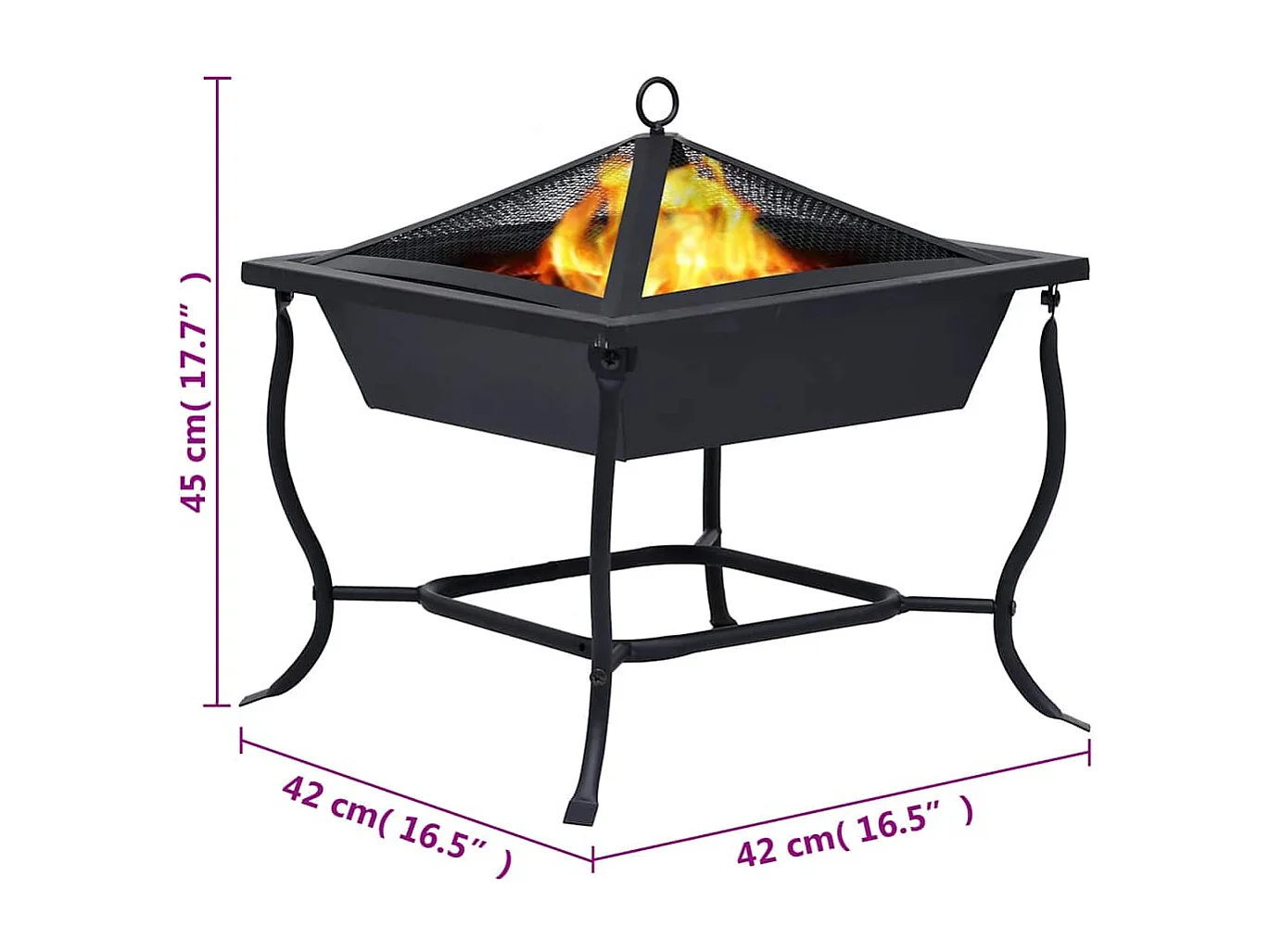 Feuerstelle Schwarz 42x42x45 cm Stahl