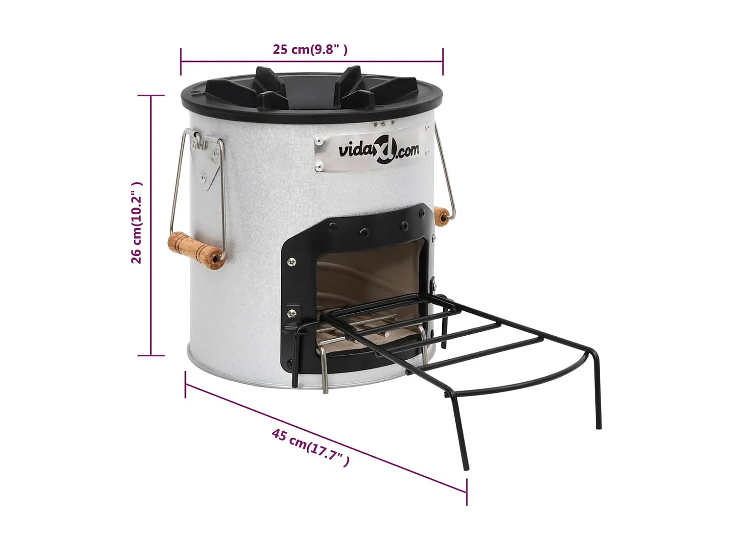 Camping houtkachel 45x25x26 cm staal zilverkleurig