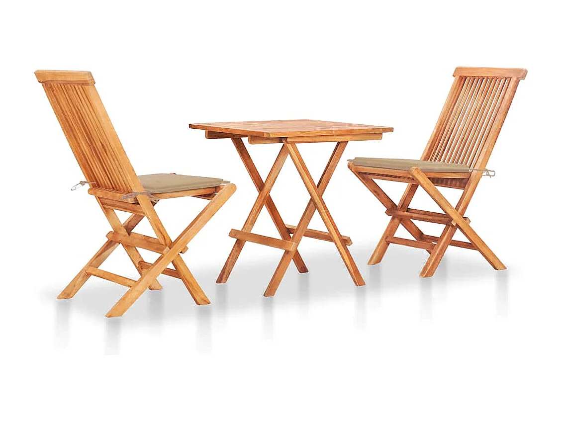 Ensemble de bistro 3pcs avec coussins beige Bois de teck massif
