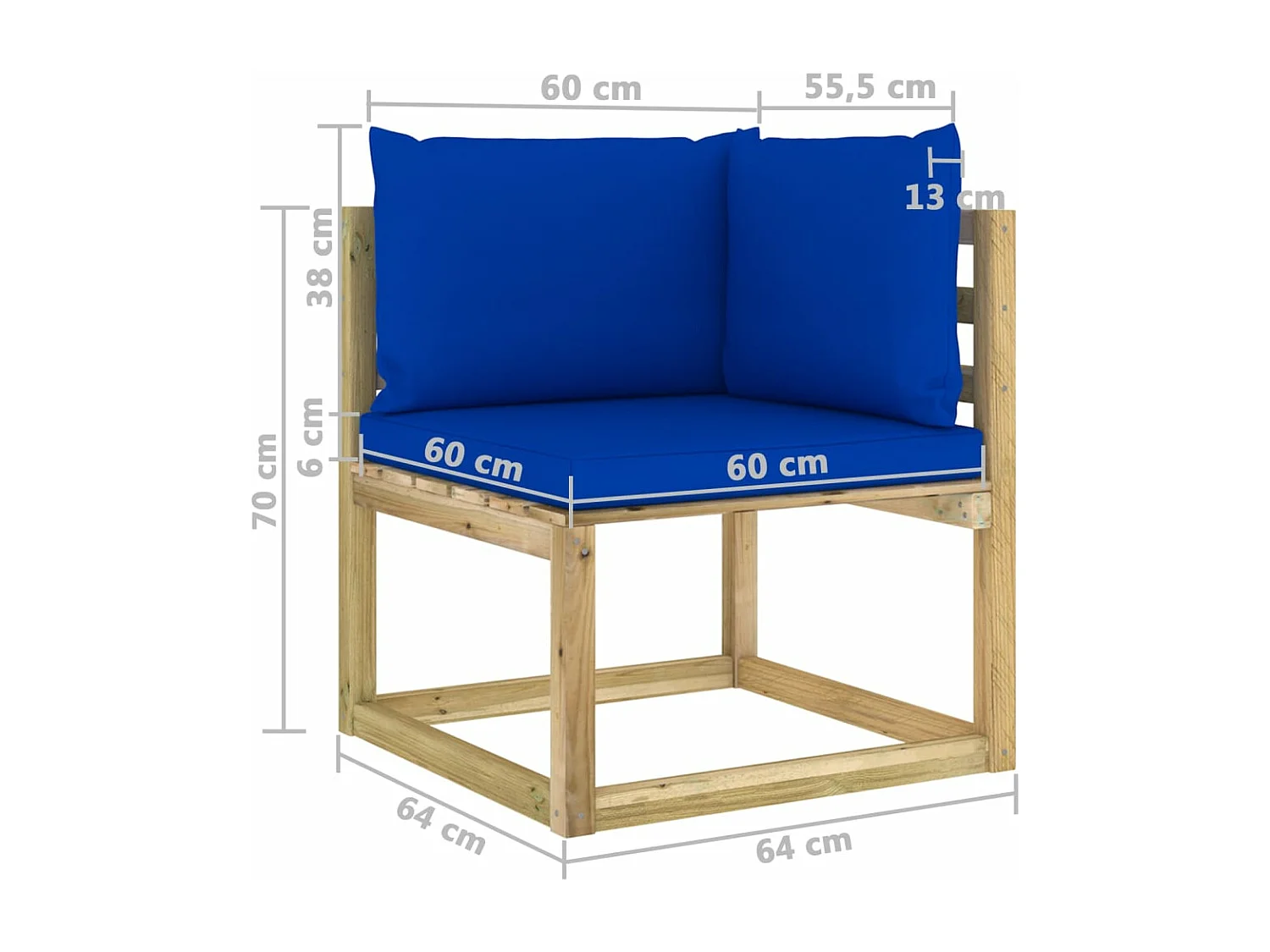Canapé d'angle de jardin avec coussins Bois imprégné de vert
