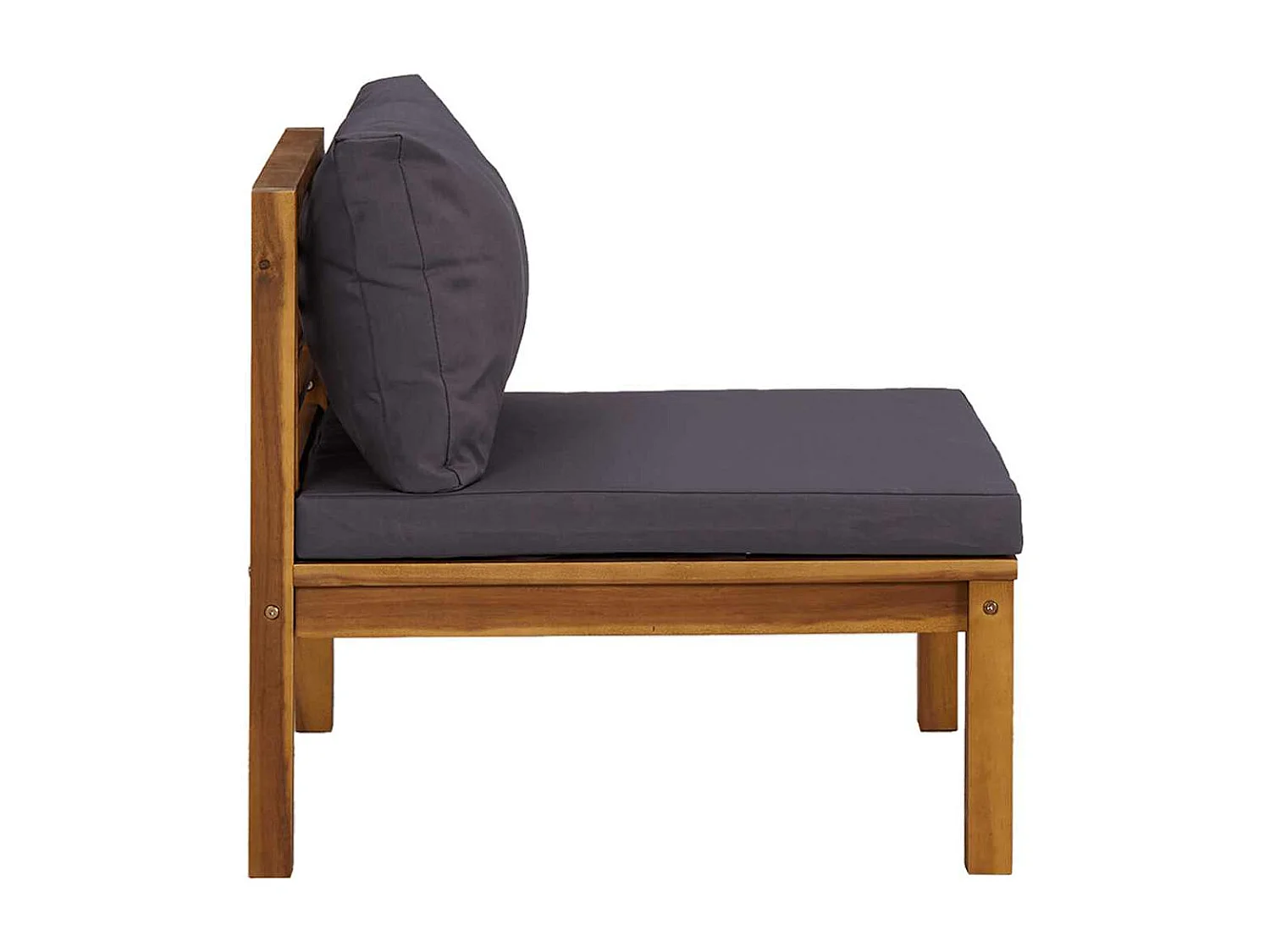 Middenbank sectioneel donkergrijze kussens massief acaciahout