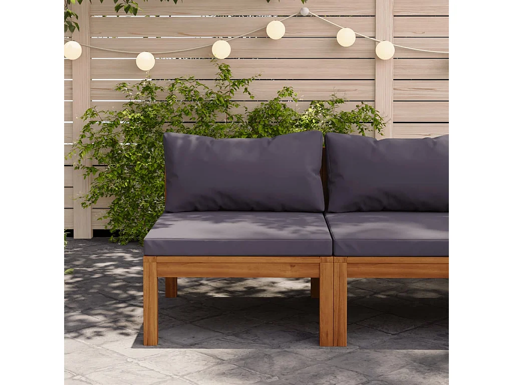 Canapé central sectionnel et coussins gris foncé Bois d'acacia