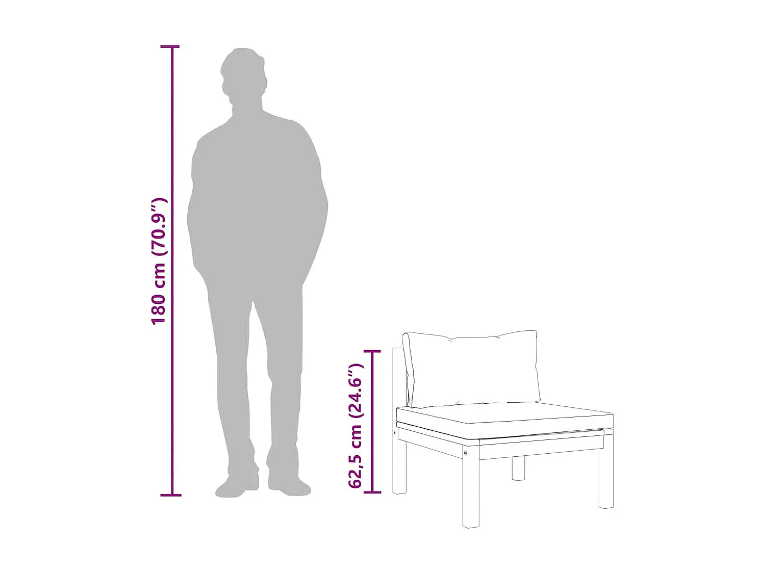 Canapé central sectionnel et coussins gris foncé Bois d'acacia