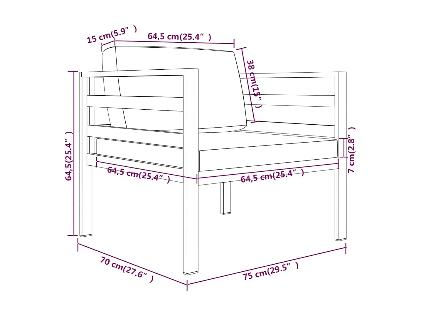 Divano Singolo con Cuscini in Alluminio Antracite