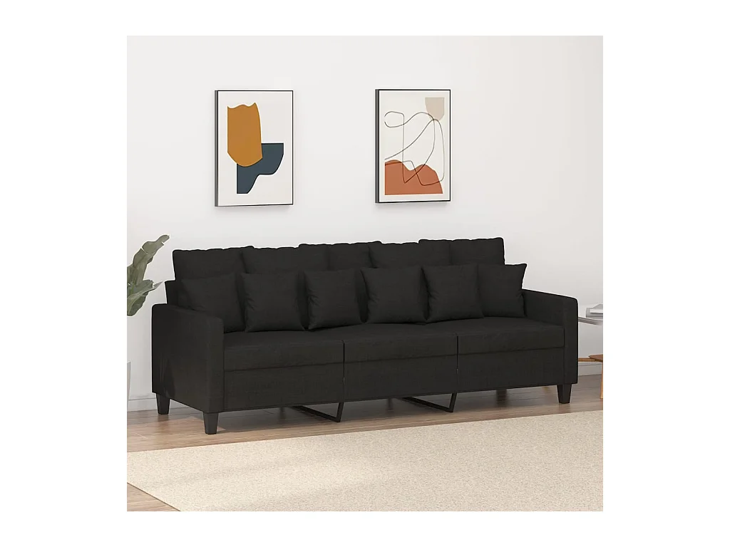 Divano a 3 Posti Nero 180 cm in Tessuto