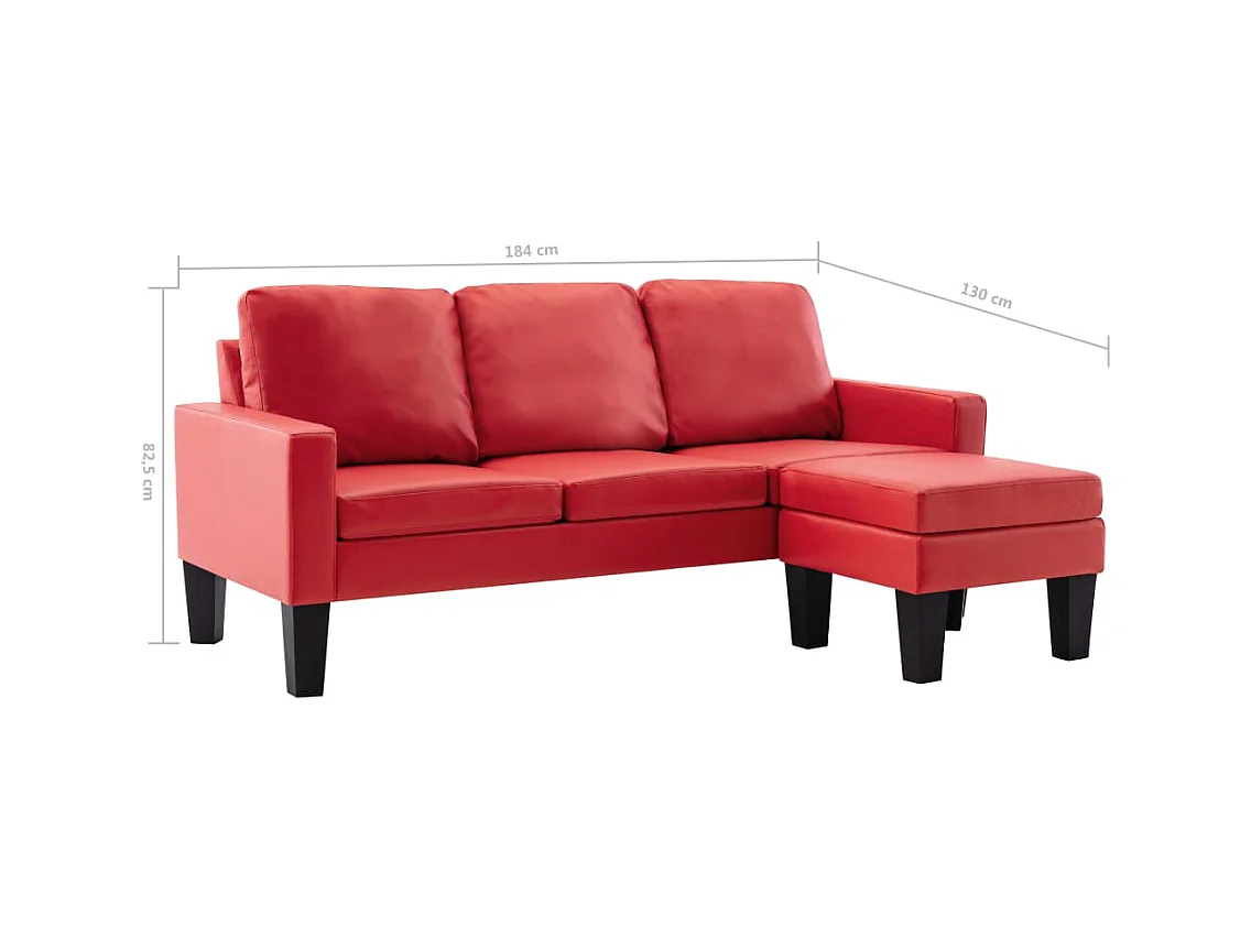 Canapé à 3 places avec repose-pied Rouge Similicuir