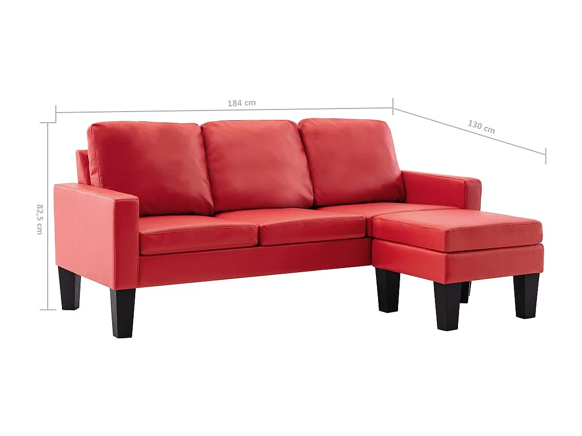 Sofá de 3 lugares c/ apoio de pés couro artificial vermelho