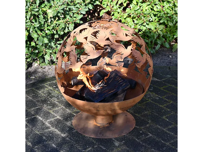 Brasero con pájaros cortadas a láser oxidado