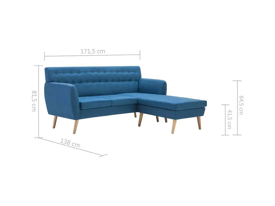 Divano a L Rivestito in Tessuto 171,5x138x81,5 cm Blu
