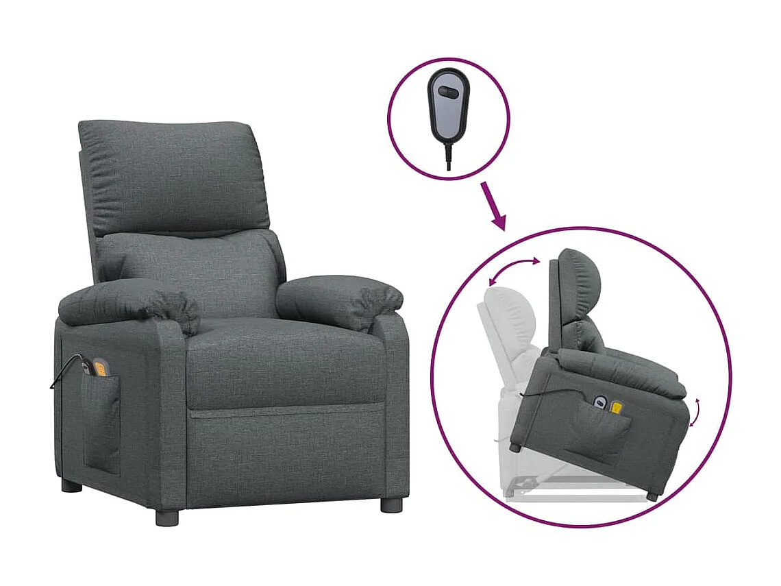 Massagesessel mit Aufstehhilfe Dunkelgrau Stoff