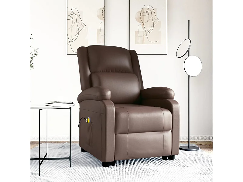 Massagesessel mit Aufstehhilfe Braun Kunstleder