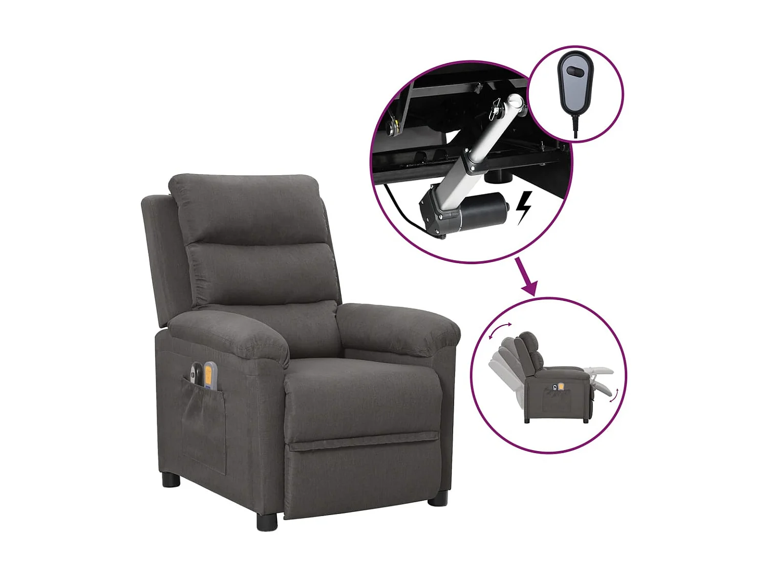 Fauteuil électrique de massage Gris foncé Tissu