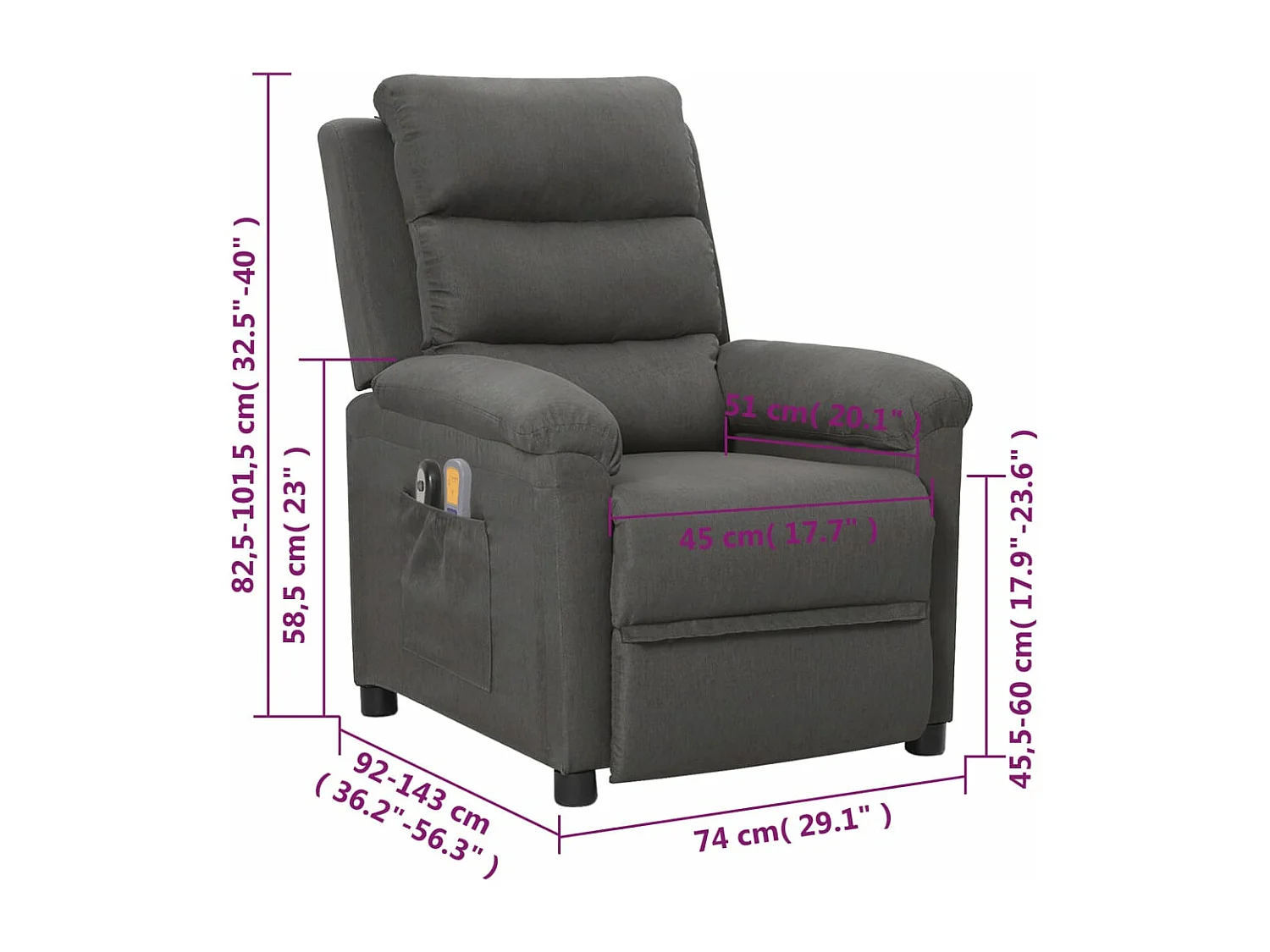 Fauteuil électrique de massage Gris foncé Tissu