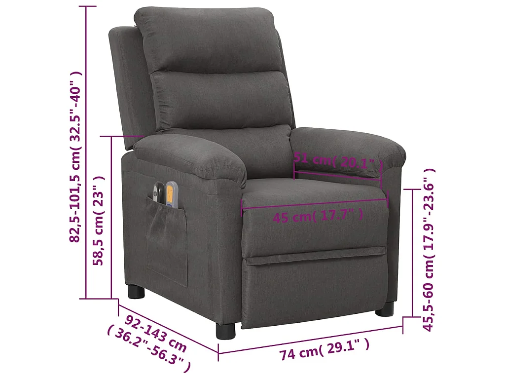 Fauteuil électrique de massage Gris foncé Tissu